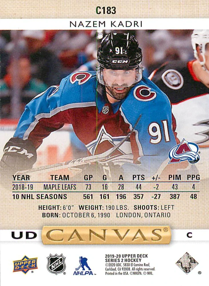 2019-20 UD Series 2 - Nazem Kadri - Canvas #C183