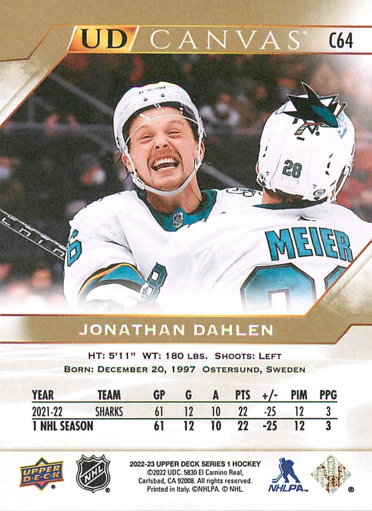 2022-23 UD Series 1 - Jonathan Dahlen - Canvas #C64