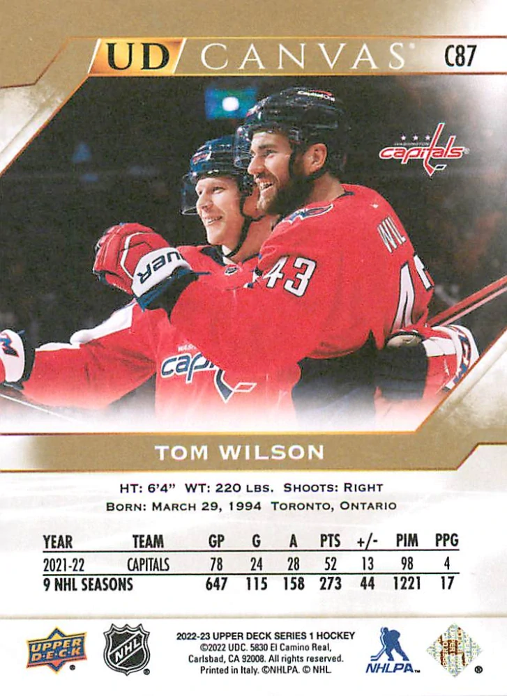 2022-23 UD Series 1 - Tom Wilson - Canvas #C87