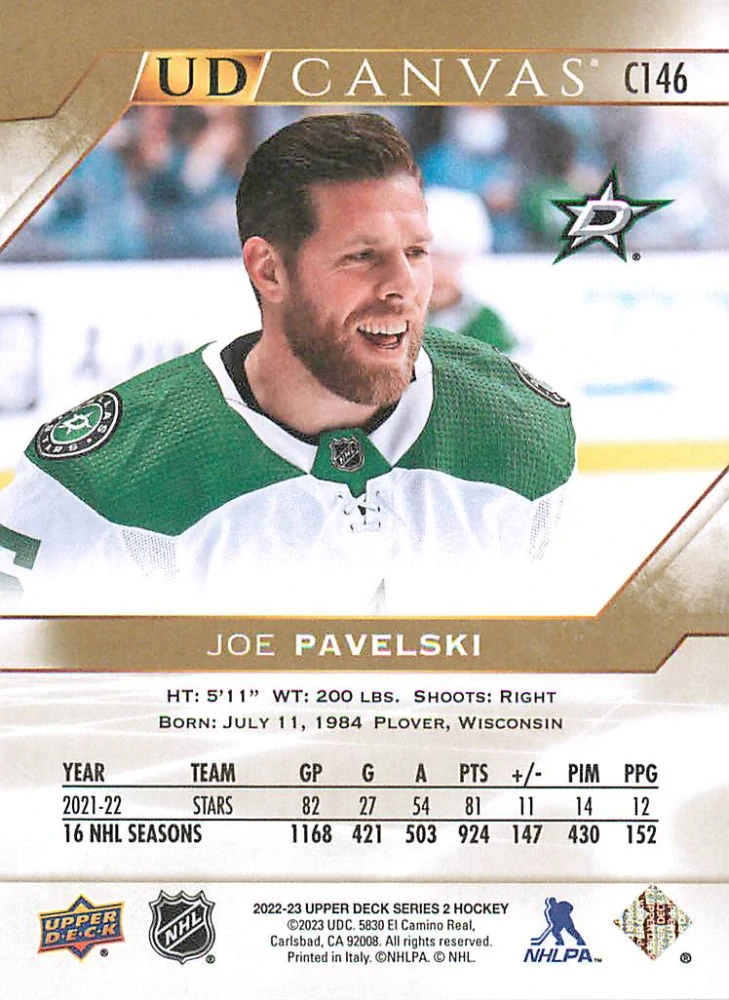 2022-23 UD Series 2 - Joe Pavelski - Canvas #C146