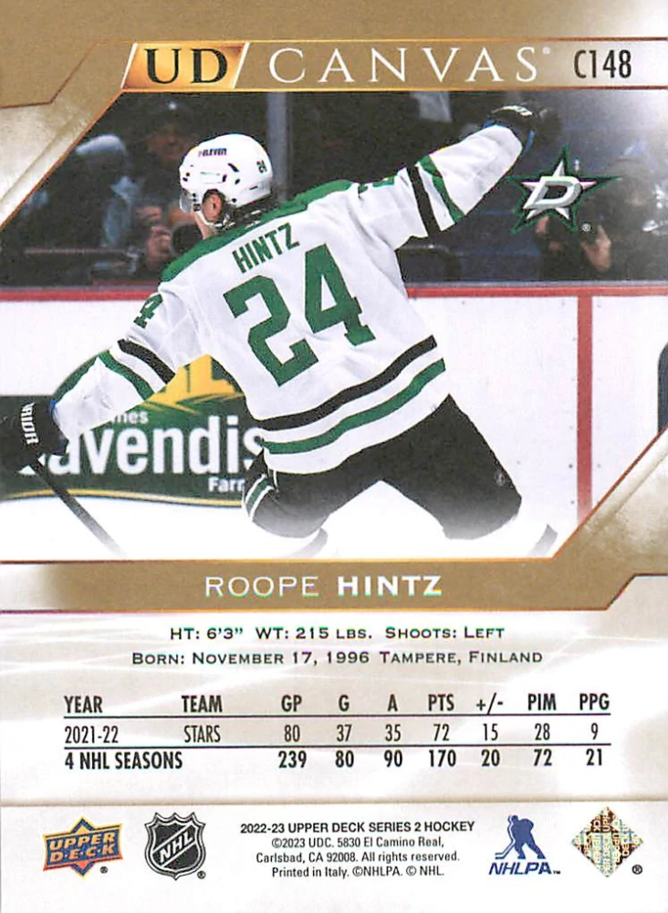 2022-23 UD Series 2 - Roope Hintz - Canvas #C148