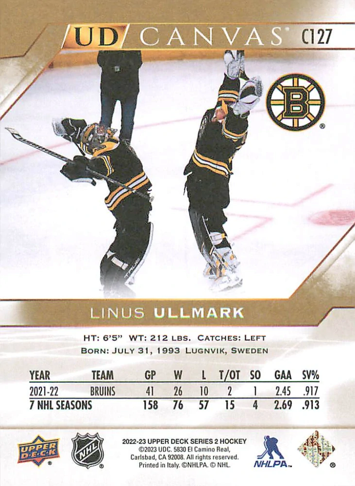 2022-23 UD Series 2 - Linus Ullmark - Canvas #C127