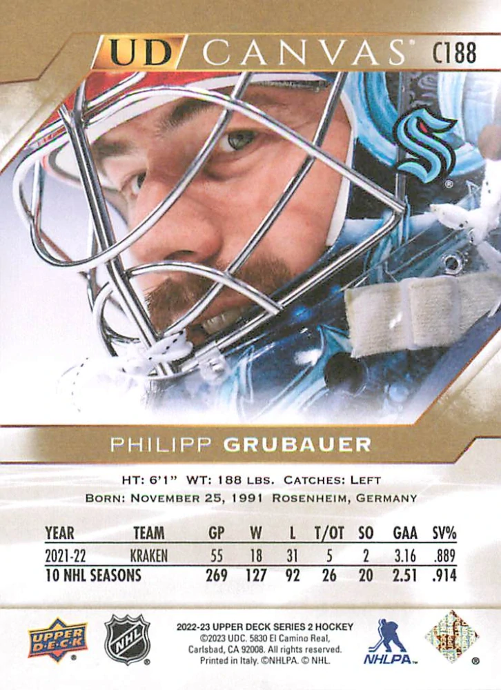 2022-23 UD Series 2 - Philipp Grubauer - Canvas #C188