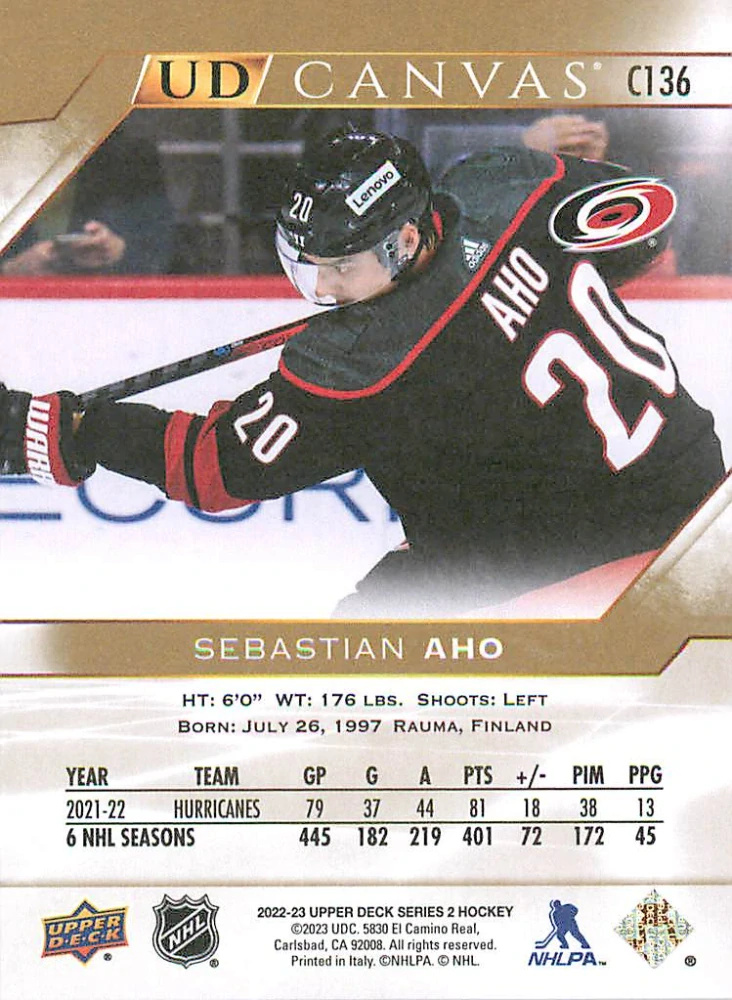 2022-23 UD Series 2 - Sebastian Aho - Canvas #C136