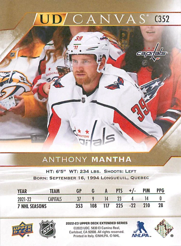 2022-23 UD Extended Series - Anthony Mantha - Canvas #C352