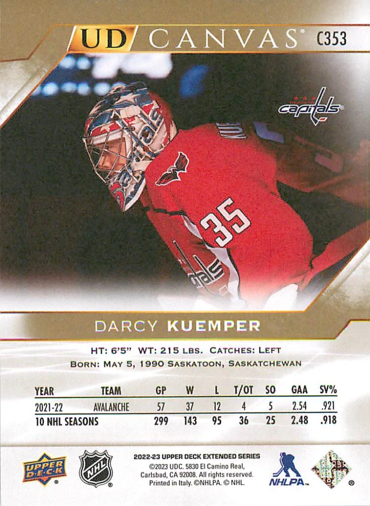 2022-23 UD Extended Series - Darcy Kuemper - Canvas #C353