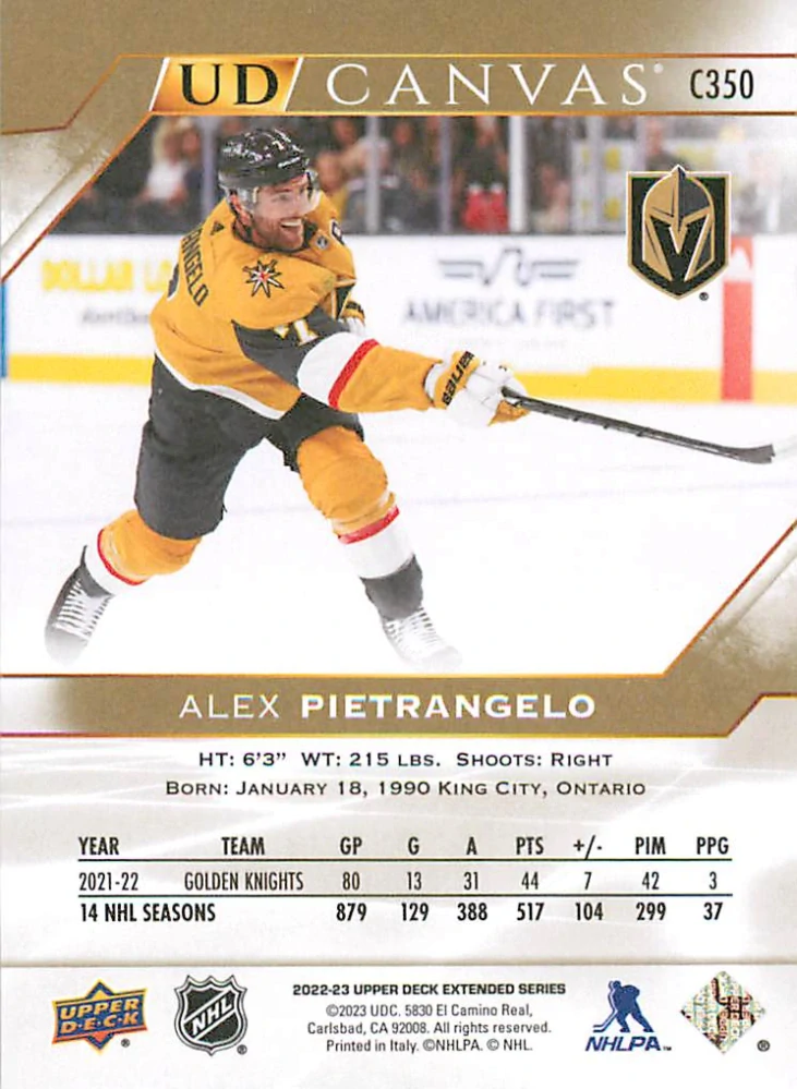 2022-23 UD Extended Series - Alex Pietrangelo - Canvas #C350