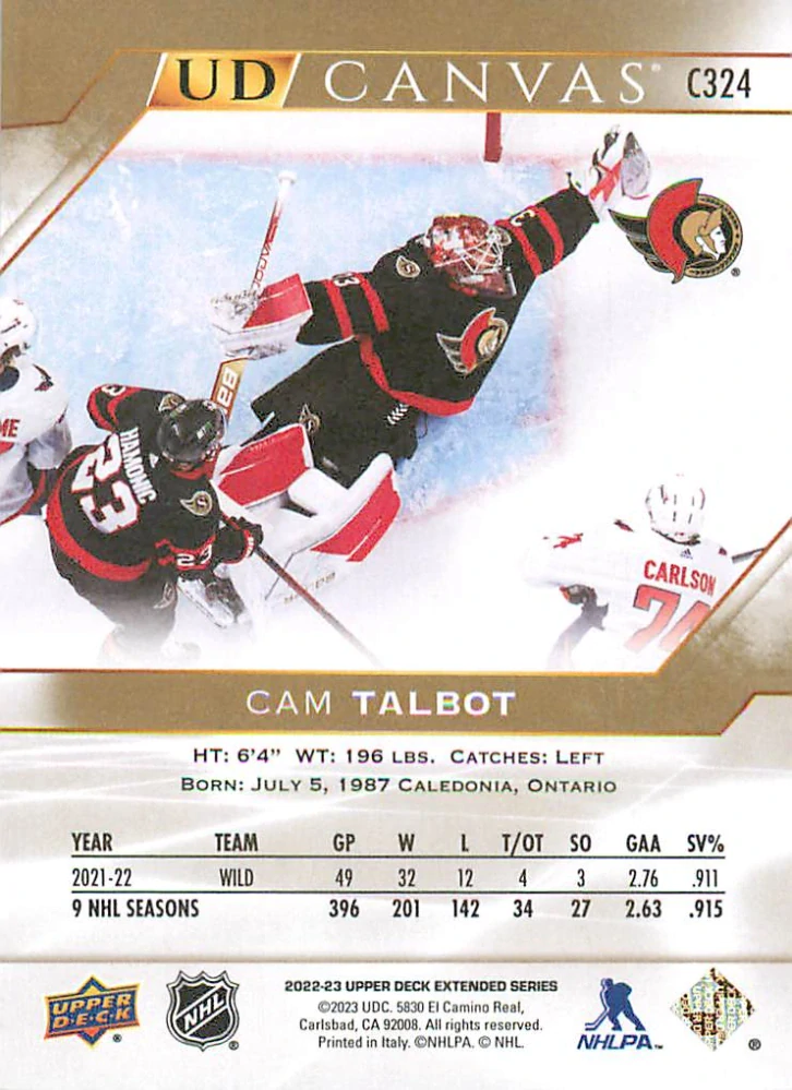 2022-23 UD Extended Series - Cam Talbot - Canvas #C324