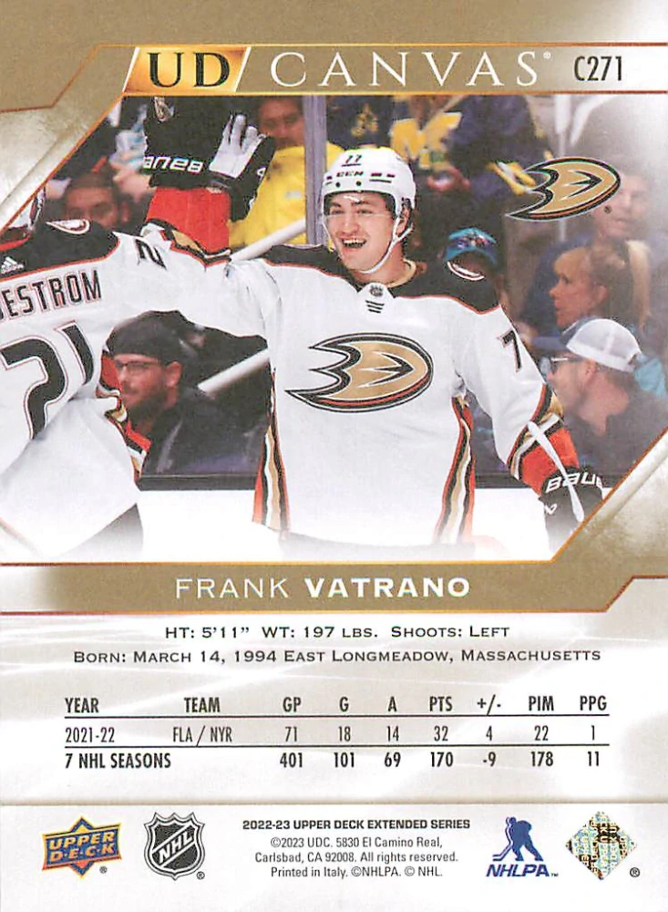 2022-23 UD Extended Series - Frank Vatrano - Canvas #C271