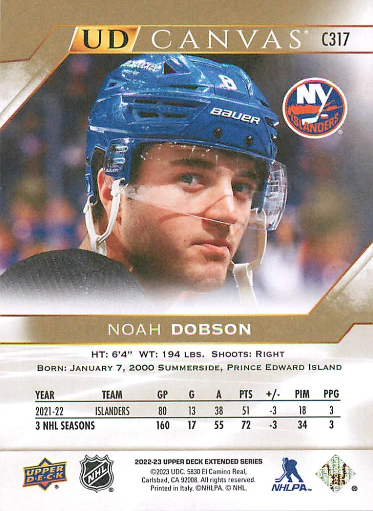 2022-23 UD Extended Series - Noah Dobson - Canvas #C317