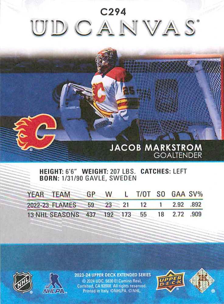 2023-24 UD Extended Series - Jacob Markstrom - Canvas #C294