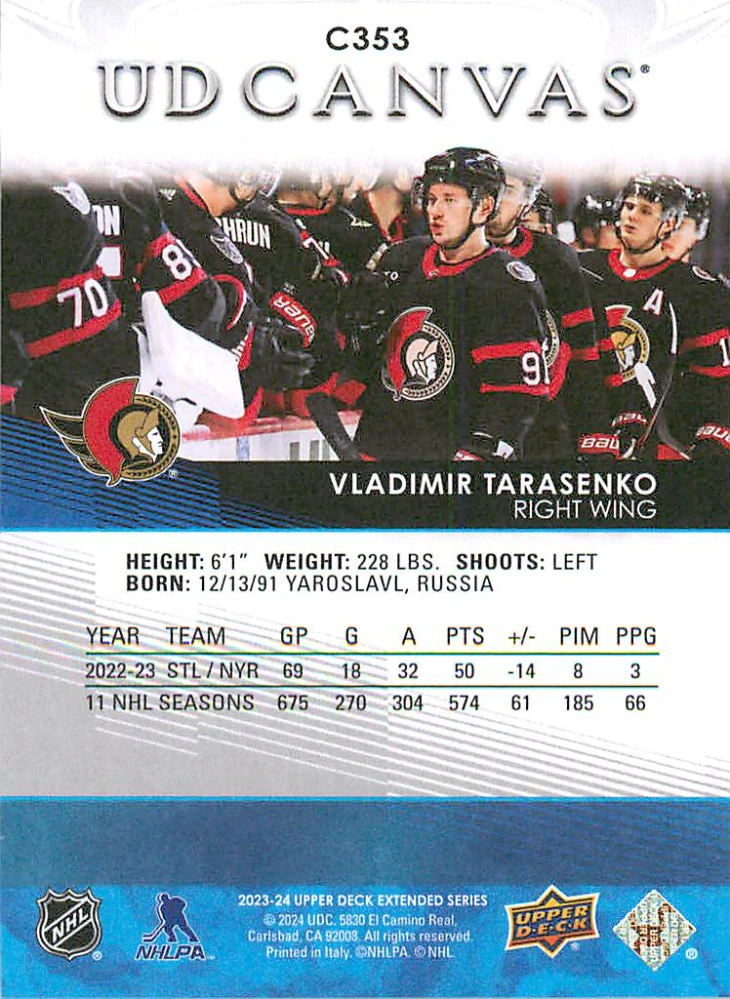 2023-24 UD Extended Series - Vladimir Tarasenko - Canvas #C353