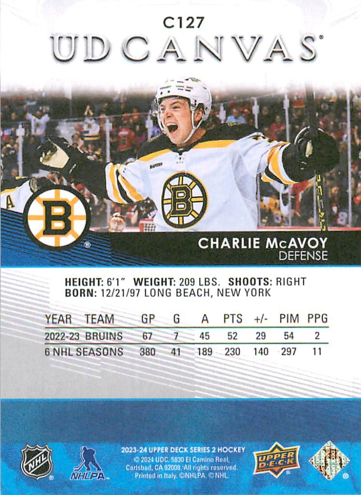 2023-24 UD Series 2 - Charlie McAvoy - Canvas #C127