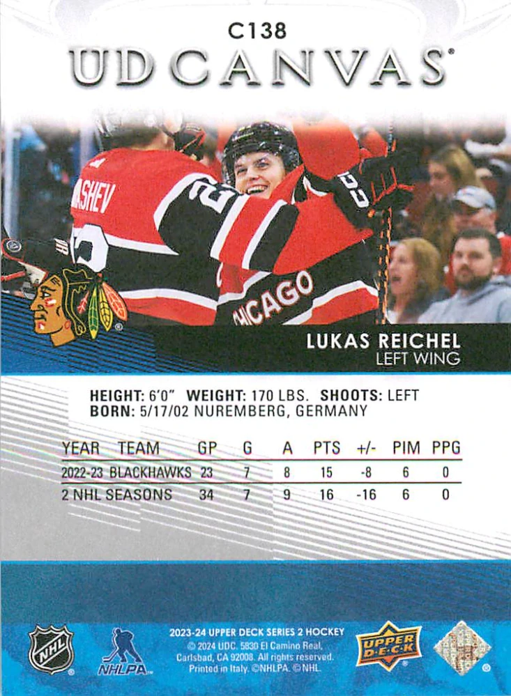 2023-24 UD Series 2 - Lukas Reichel - Canvas #C138