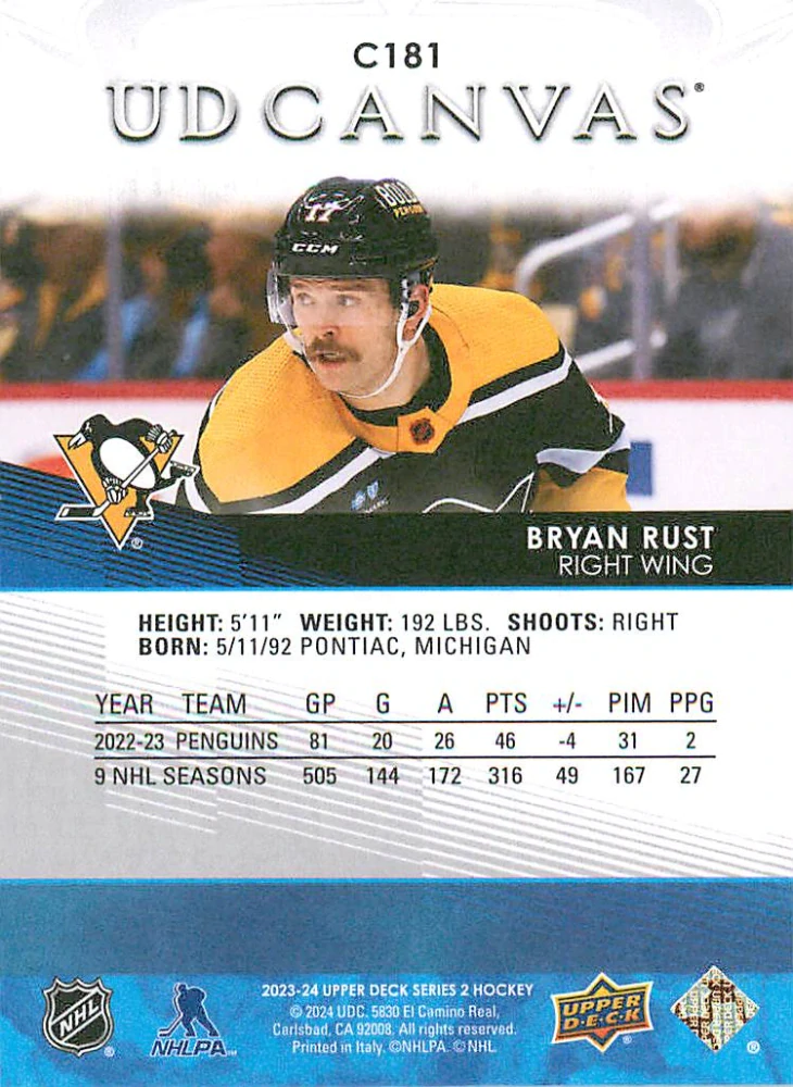 2023-24 UD Series 2 - Bryan Rust - Canvas #C181