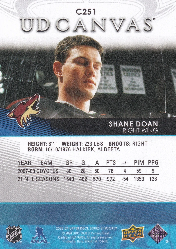 2023-24 UD Series 2 - Shane Doan - Retired Stars Canvas #C251