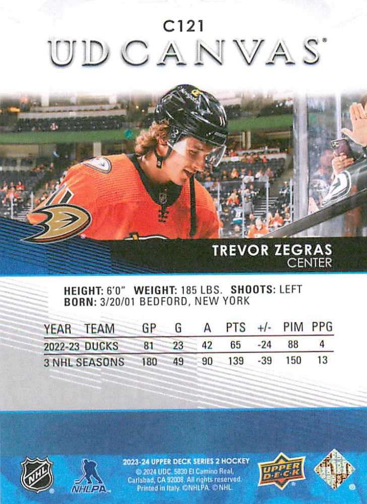 2023-24 UD Series 2 - Trevor Zegras - Canvas #C121