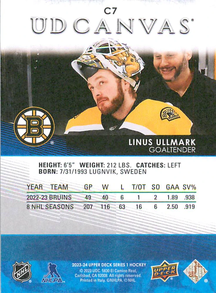 2023-24 UD Series 1 - Linus Ullmark - Canvas #C7