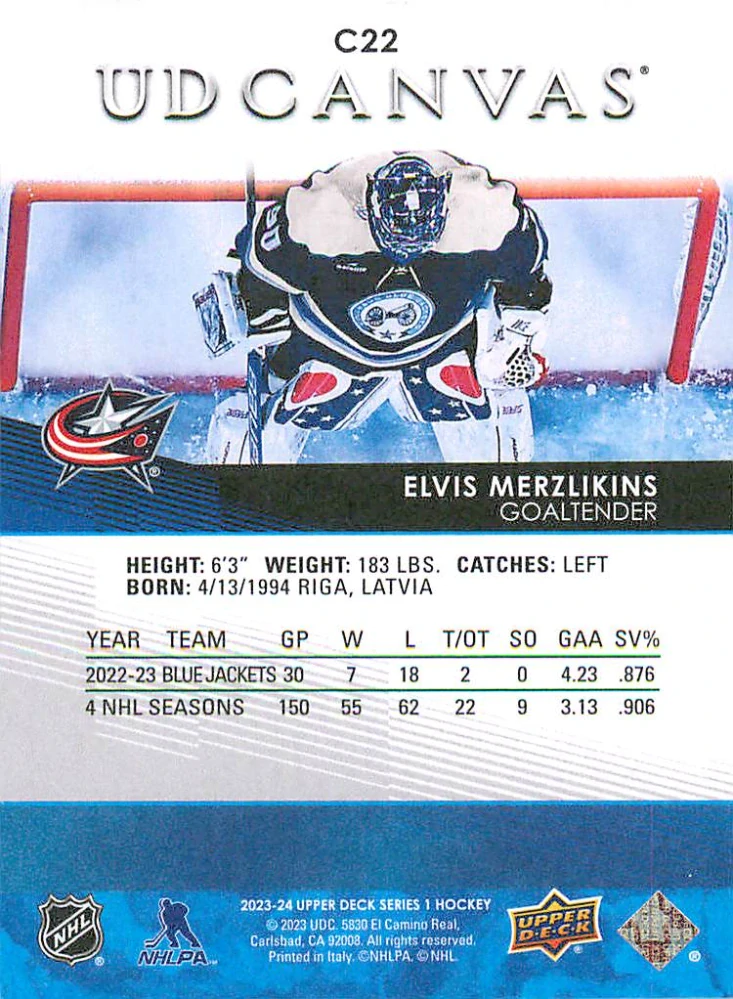 2023-24 UD Series 1 - Elvis Merzlikins - Canvas #C22