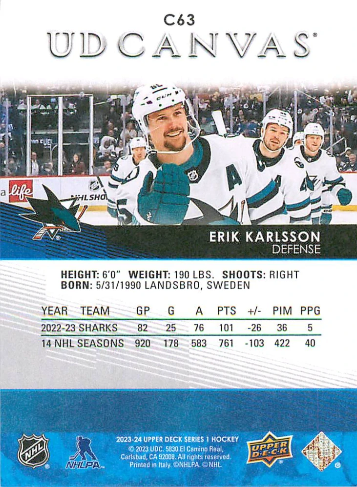 2023-24 UD Series 1 - Erik Karlsson - Canvas #C63
