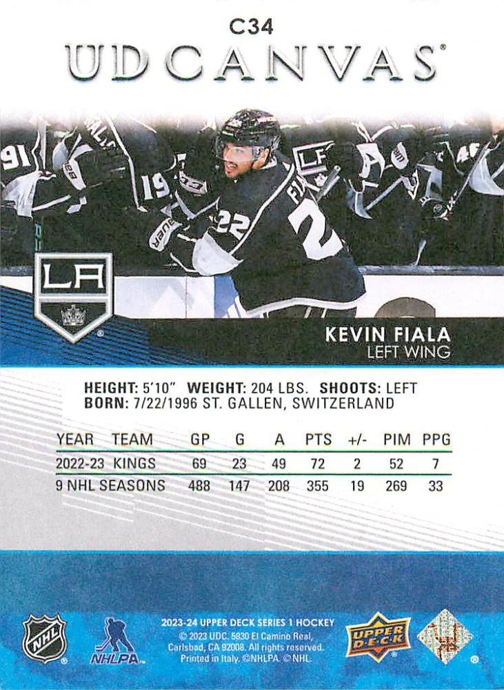 2023-24 UD Series 1 - Kevin Fiala - Canvas #C34