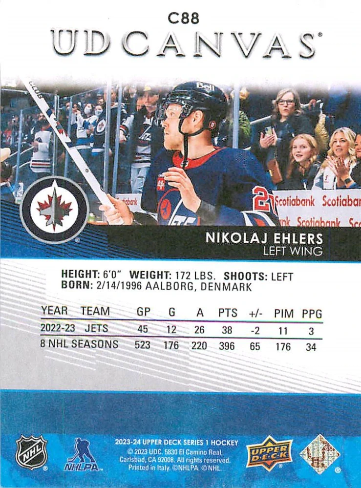 2023-24 UD Series 1 - Nikolaj Ehlers - Canvas #C88