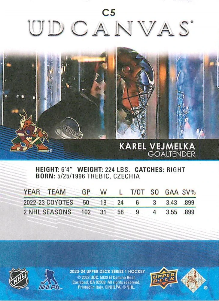 2023-24 UD Series 1 - Karel Vejmelka - Canvas #C5