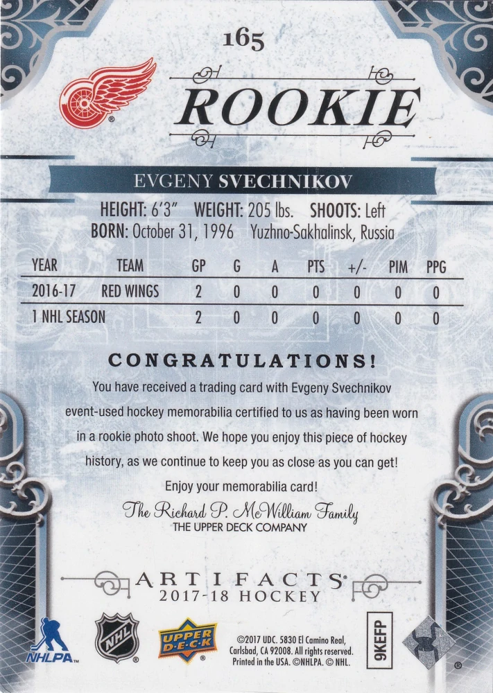 2017-18 UD Artifacts - Evgeny Svechnikov - Rookie Material Silver /499 #165