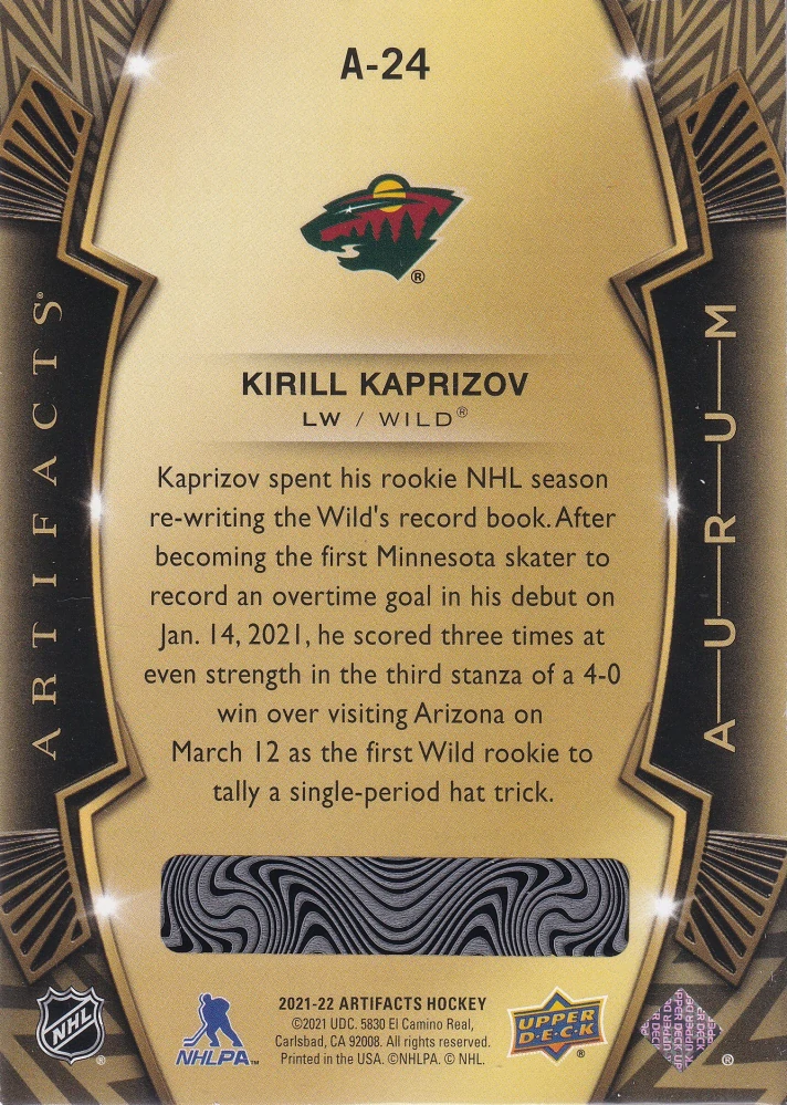 2021-22 UD Artifacts - Kirill Kaprizov - Aurum #A-24