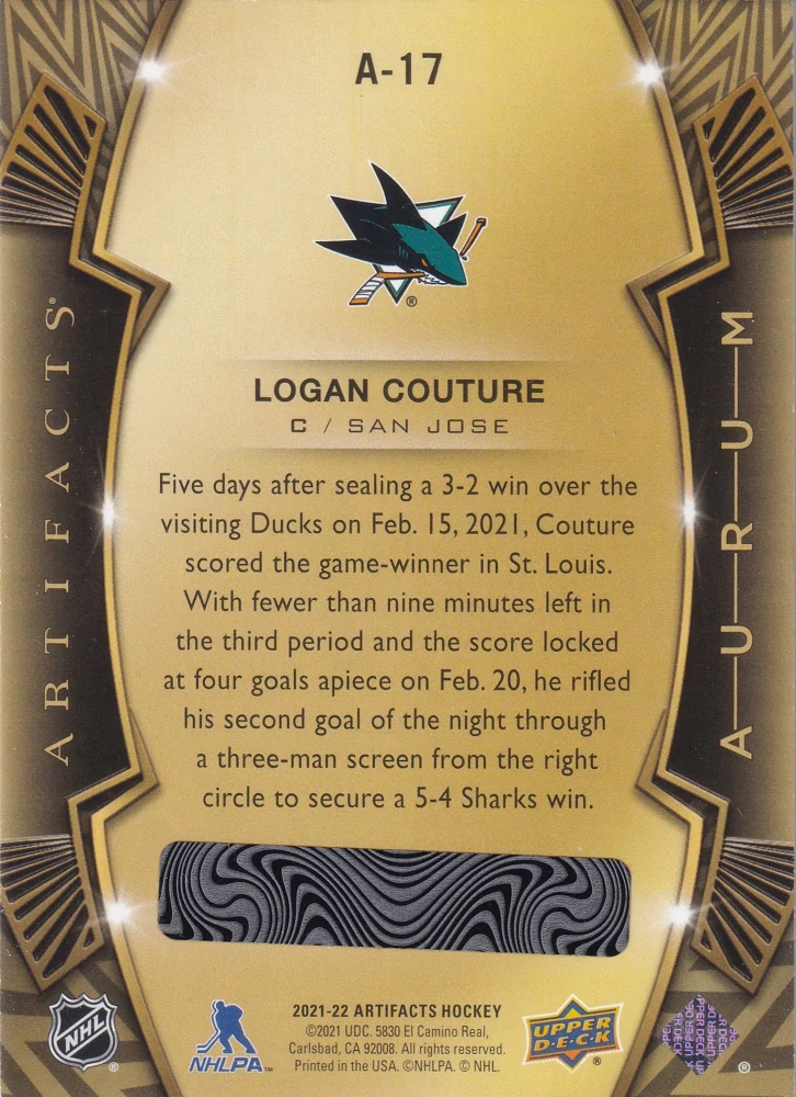 2021-22 UD Artifacts - Logan Couture - Aurum #A-17