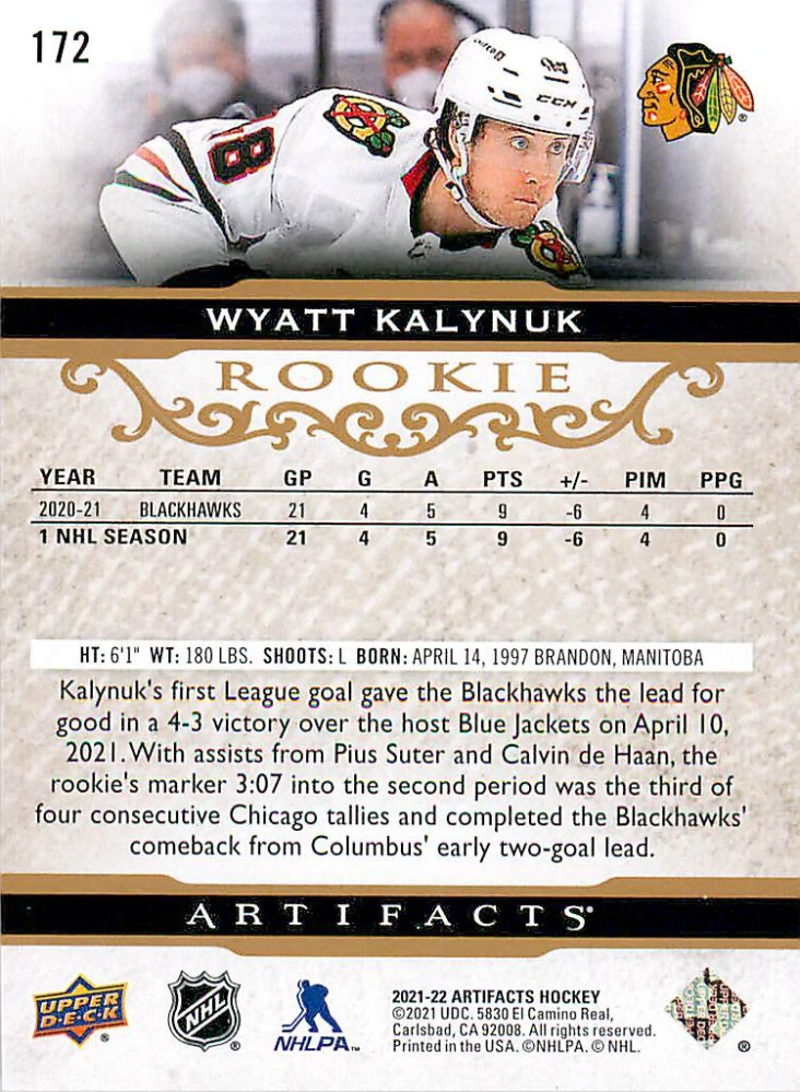 2021-22 UD Artifacts - Wyatt Kalynuk - Rookie Rose Gold #172