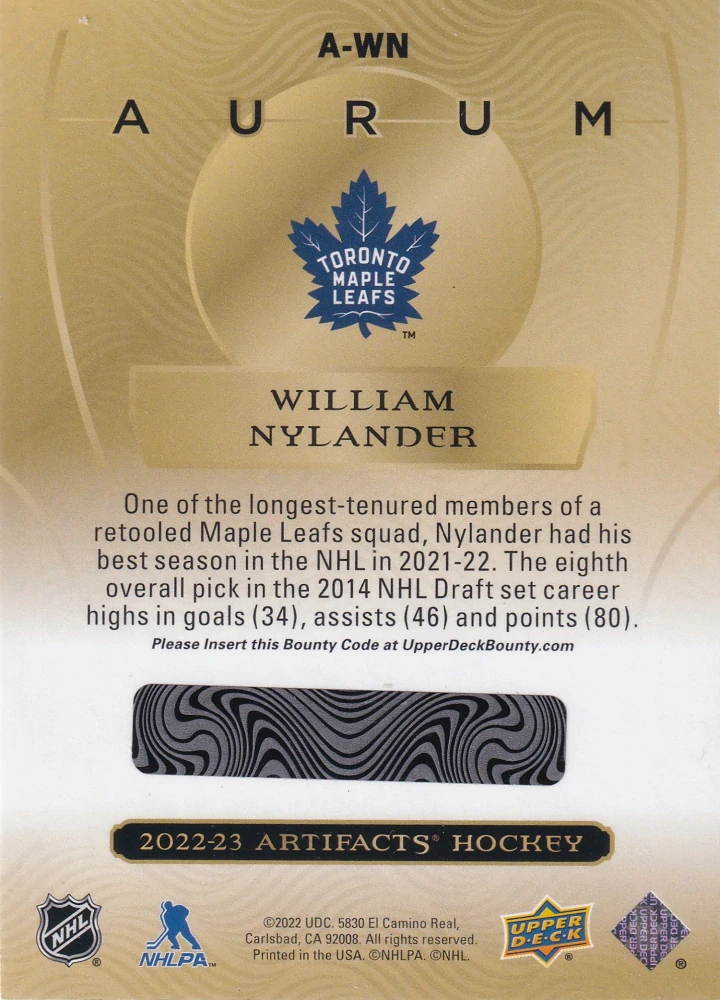 2022-23 UD Artifacts - William Nylander - Aurum #A-WN