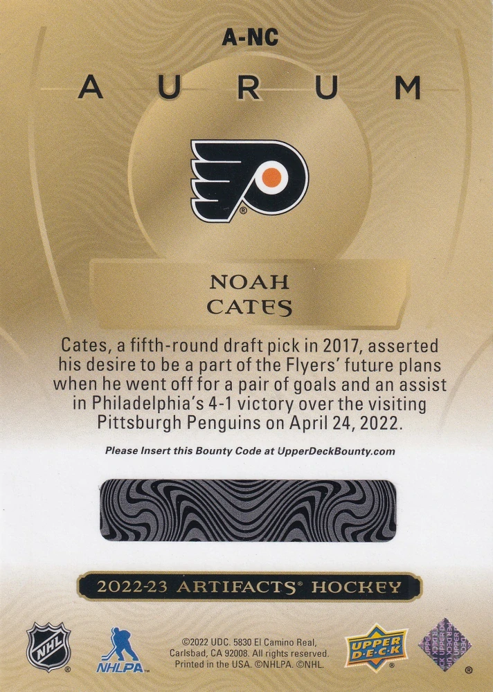 2022-23 UD Artifacts - Noah Cates - Aurum Rookie #A-NC