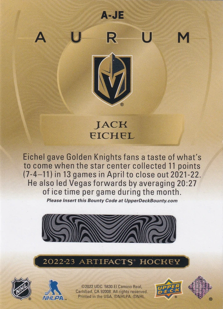 2022-23 UD Artifacts - Jack Eichel - Aurum #A-JE