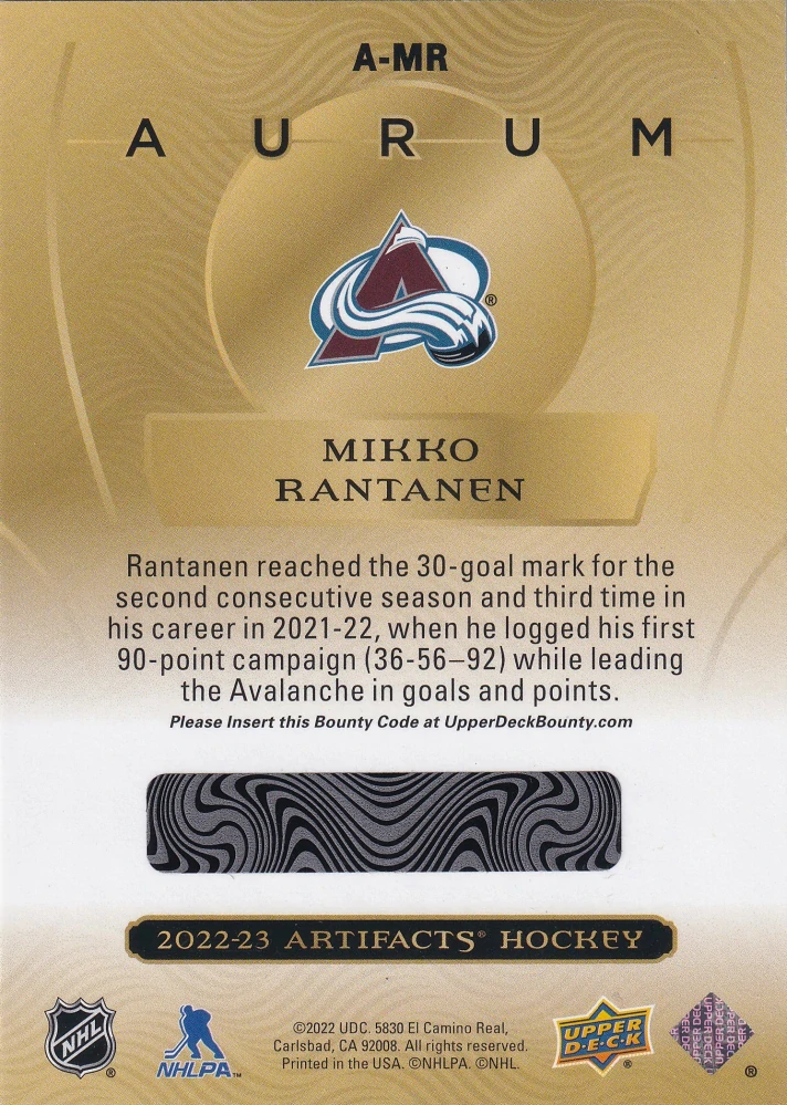 2022-23 UD Artifacts - Mikko Rantanen - Aurum #A-MR
