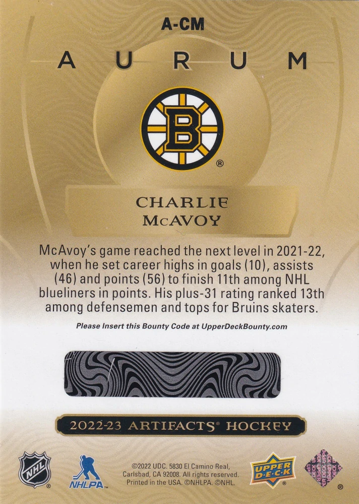 2022-23 UD Artifacts - Charlie McAvoy - Aurum #A-CM