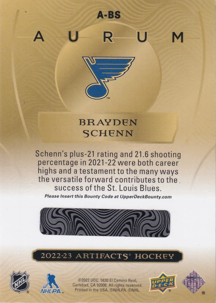 2022-23 UD Artifacts - Brayden Schenn - Aurum #A-BS