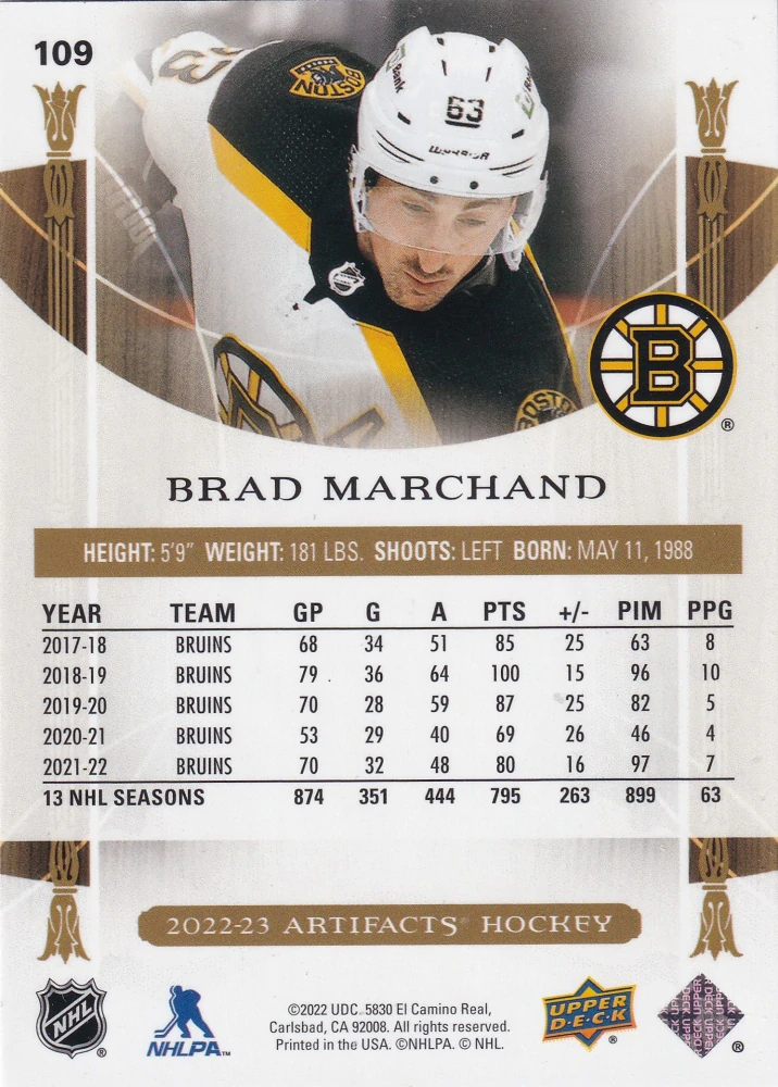2022-23 UD Artifacts - Brad Marchand - Wood #109