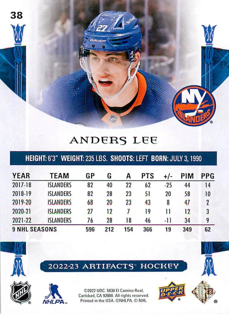 2022-23 UD Artifacts - Anders Lee - Autumn /75 #38