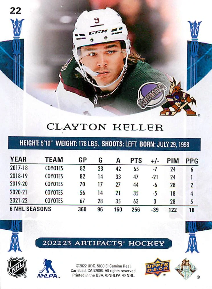 2022-23 UD Artifacts - Clayton Keller - Royal Blue /199 #22