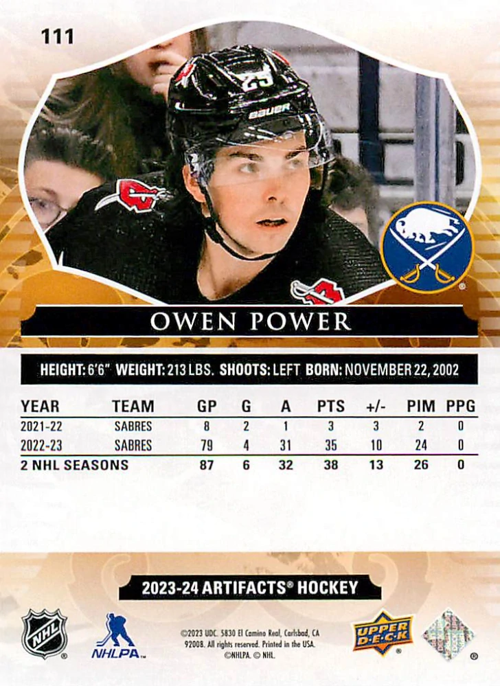 2023-24 UD Artifacts - Owen Power - Ruby /499 #111