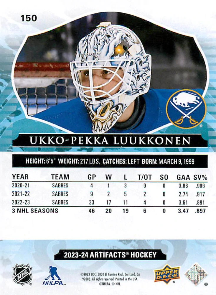 2023-24 UD Artifacts - Ukko-Pekka Luukkonen - Emerald /99 #150