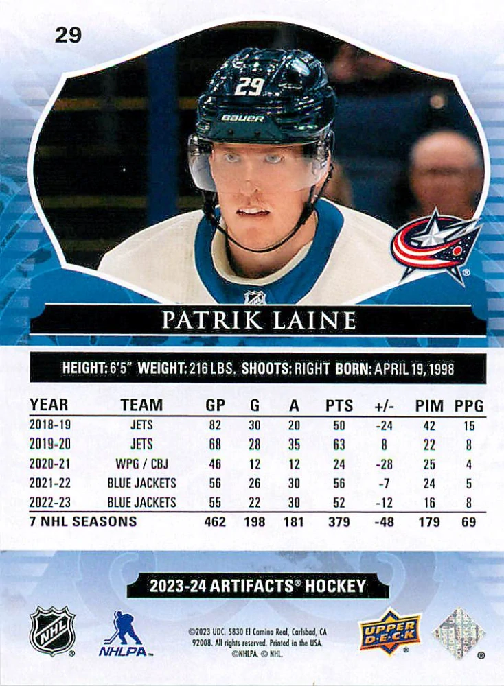 2023-24 UD Artifacts - Patrik Laine - Autumn /75 #29