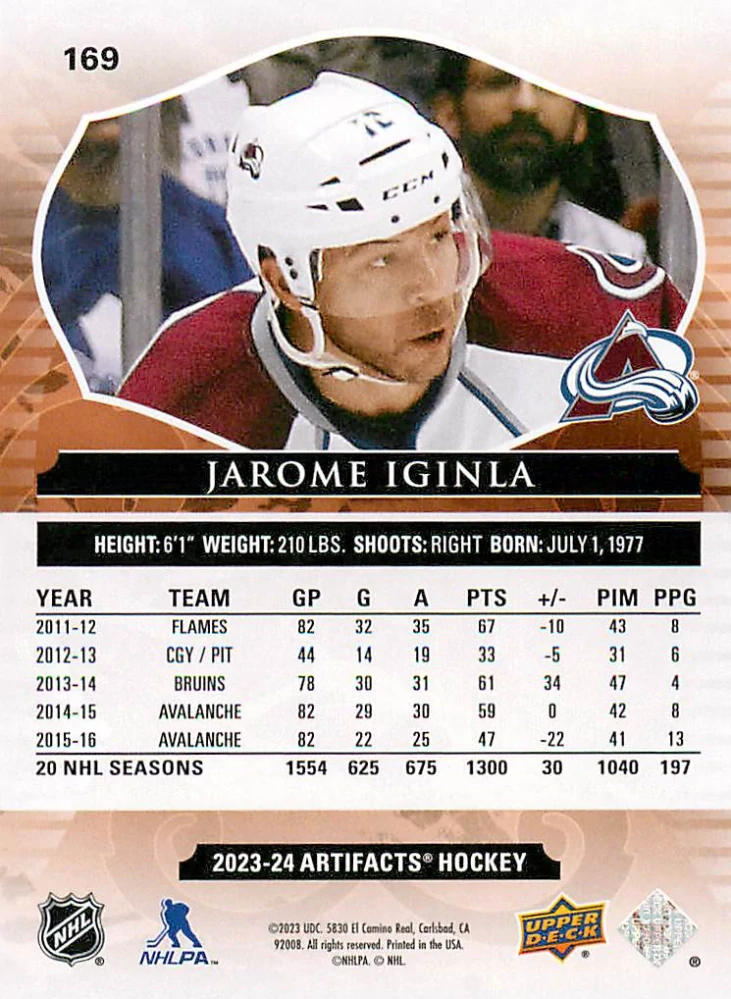 2023-24 UD Artifacts - Jarome Iginla /599 #169
