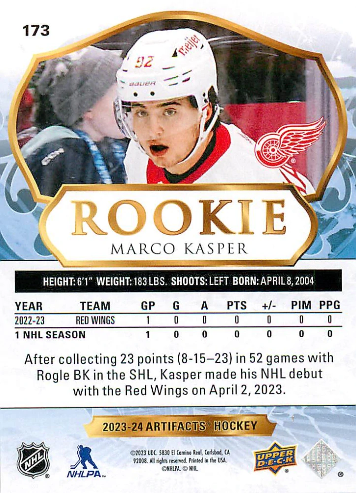 2023-24 UD Artifacts - Marco Kasper - Rookie /999 #173