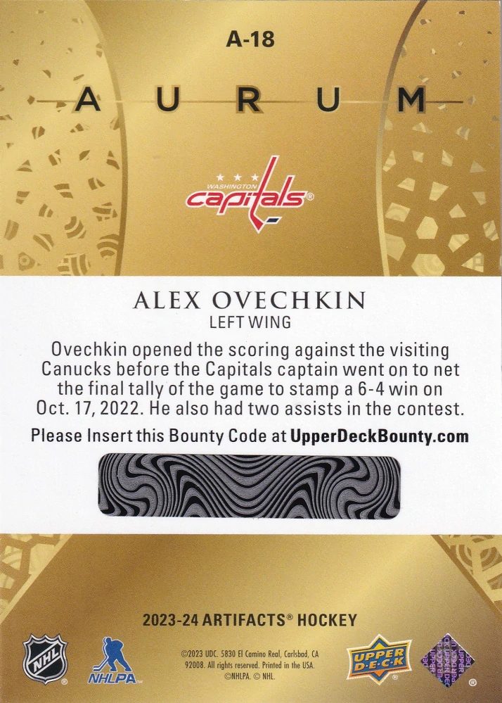 2023-24 UD Artifacts - Alex Ovechkin - Aurum #A-18