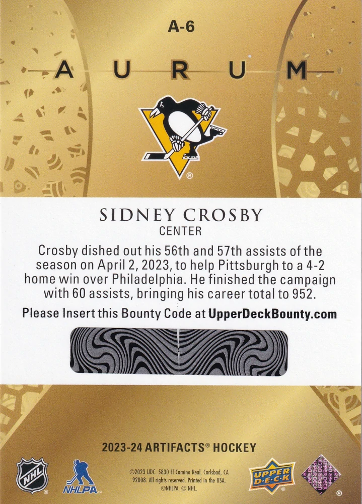 2023-24 UD Artifacts - Sidney Crosby - Aurum #A-6