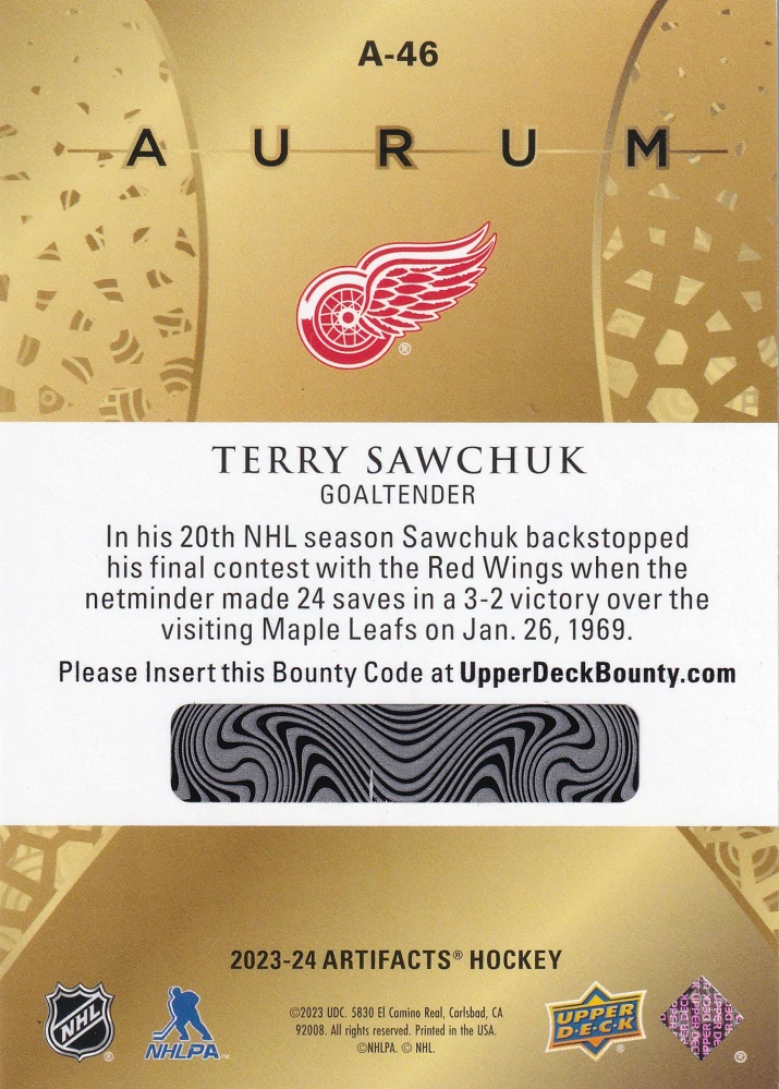 2023-24 UD Artifacts - Terry Sawchuk - Aurum #A-46
