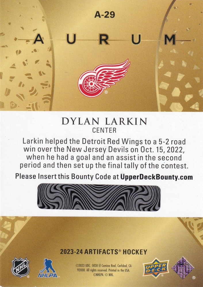 2023-24 UD Artifacts - Dylan Larkin - Aurum #A-29