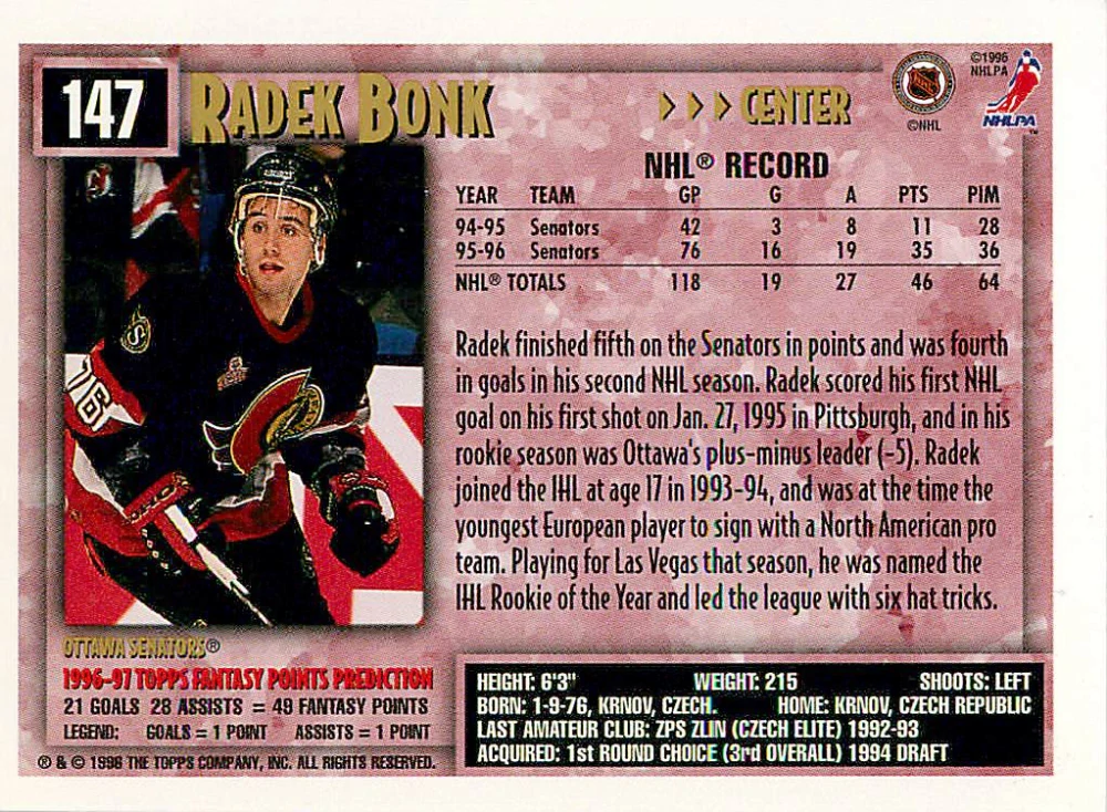1996-97 Topps NHL Picks - Radek Bonk #147
